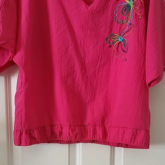 Orare Vintage Hot Pink V-Neck Top Embroidered Women Size M - Picture 5 of 8